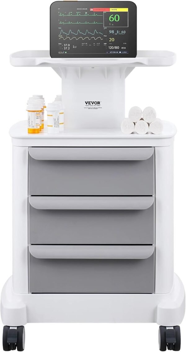 51nlgz6PZGL._AC_SL1500_ VEVOR 4 Tiers Lab Carts, Lab Utility Cart with 3 Drawers & 1 Top Tray, Mobile Medical Cart with ABS Material, Lab Rolling Cart with 4 Silent Wheels for Lab, Clinic, Hospital, Salon, White