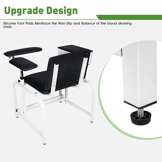 Phlebotomy Chair with Soft Cushion, Lab Blood Drawing Chair with Storage Drawer, Adjustable Armrests,Black with Large Drawer
