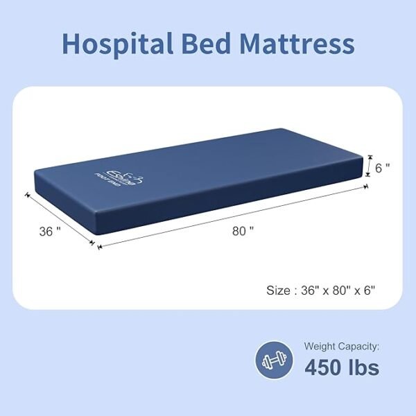 ESHINE Hospital Bed Mattress - Medical Bed Mattress for Back Pain with Waterproof Cover, Home Care Memory Foam,80" x 36" x 6", Maximum Weight 450 lbs
