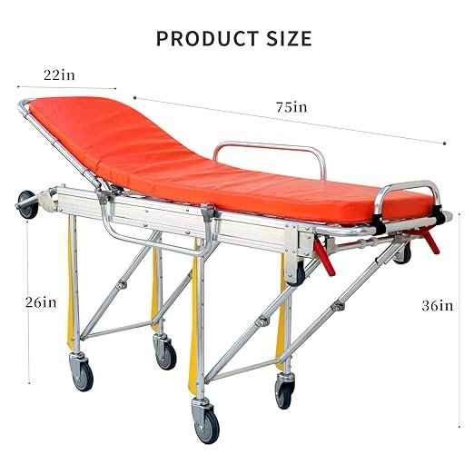 Aluminum Alloy Lightweight Automatic Loading Ambulance Stretcher, Folding Ambulance Gurney Stretcher Bed, Hospital Ambulance Stretcher Medical Emergency Trolley, Capacity 350 lbs (Blue)