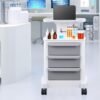 61cHUSTQ3+L._AC_SL1500_ VEVOR 4 Tiers Lab Carts, Lab Utility Cart with 3 Drawers & 1 Top Tray, Mobile Medical Cart with ABS Material, Lab Rolling Cart with 4 Silent Wheels for Lab, Clinic, Hospital, Salon, White