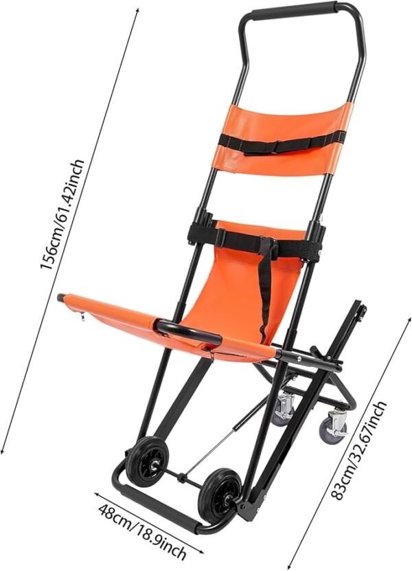 Folding Stair Chair Emergency Transport, Orange & Black Ambulance Transport, Heavy Duty 350lbs Capacity Aluminum Alloy Stretcher Chair with Wheels and Safety Straps for Home Hospital Ambulance Use