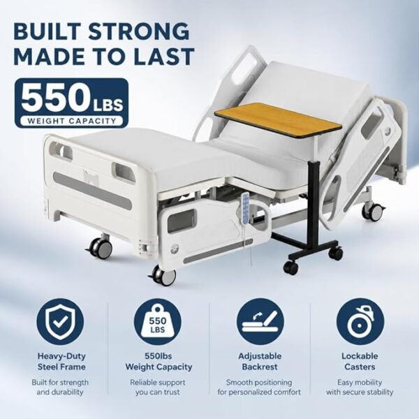Premium Hospital Bed - 5 Function Full Electric ICU Medical Beds with 4.7" Foam Mattress, JIECANG Motors, CPR/One-Click Recovery, Includes (2X) Bed Sheet (Premium 5 Function Plus)