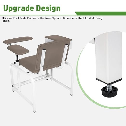 Phlebotomy Chair with Soft Cushion, Lab Blood Drawing Chair with Storage Drawer, Adjustable Armrests,Black with Large Drawer