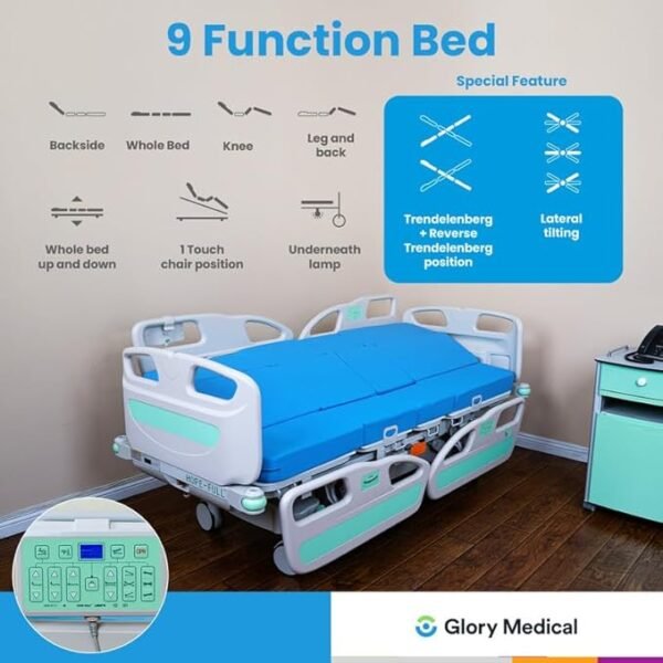 HopeFULL HC‑9 EZ‑Turn ICU Hospital Bed with Lateral Tilting, 12‑Piece 4.7" Foam Mattress, LINAK Motor, Built‑in Weight Scale, Central Locking, Patient‑Lift Compatible