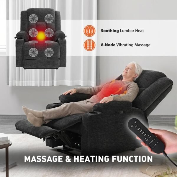 EONIX Wide Lay Flat Power Lift Recliner Chair for Elderly, Oversized Electric Recliner Lift Chair for Adults with Heat and Massage, Cup Holders, 400lbs Heavy Duty, Coffee