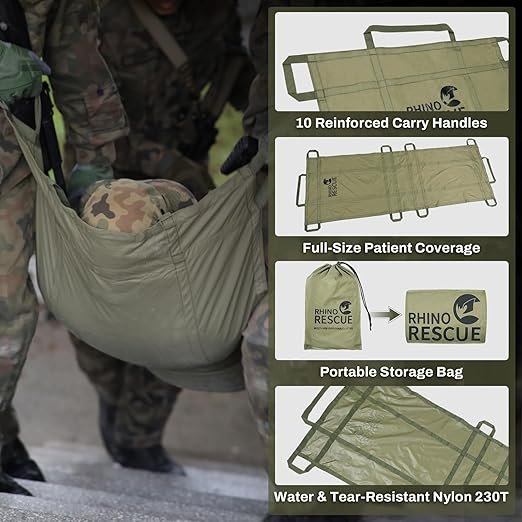 RHINO RESCUE Emergency Multi-Purpose Disposable Stretcher -661LB Capacity | Water-Resistant Litter for Mass Casualty & Disaster, IFAK Gear