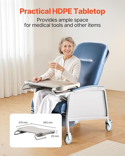 711Vz5LswLL._SX522_ VEVOR Geri Chair Recliner, 4-Position Reclining Geri Chair with 2 Trays, 250 lbs Capacity Trendelenburg Medical Recliner Chair with 4 Wheels for Hospital, Nursing Home, Geriatric Home Care