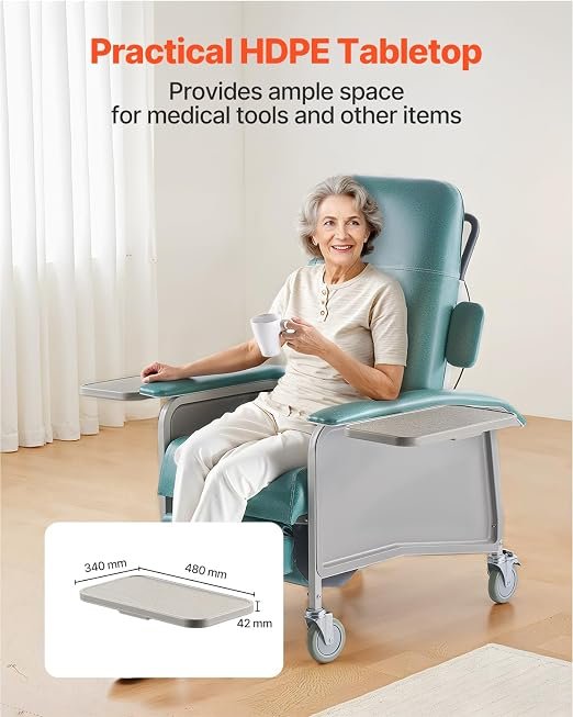 711bLqoSC5L._SX522_ VEVOR Geri Chair Recliner, 4-Position Reclining Geri Chair with 2 Trays, 250 lbs Capacity Trendelenburg Medical Recliner Chair with 4 Wheels for Hospital, Nursing Home, Geriatric Home Care