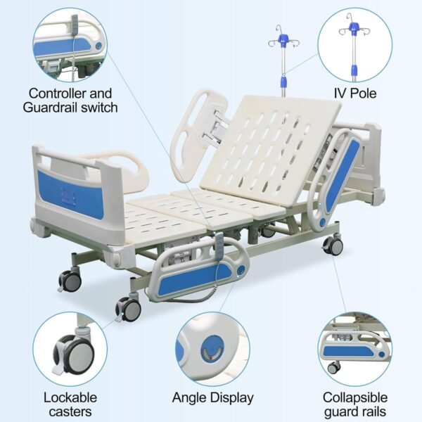 Premium Hospital Bed - 3 Function Full Electric Hospital ICU Bed with 4.7" Memory Foam Mattress Included JIECANG Motor & Control System and Central Locking System with 5" Casters