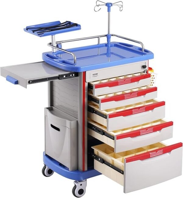 718ixs0YvHL._AC_SX679_ VEVOR 4 Tiers Lab Carts, Lab Utility Cart with 3 Drawers & 1 Top Tray, Mobile Medical Cart with ABS Material, Lab Rolling Cart with 4 Silent Wheels for Lab, Clinic, Hospital, Salon, White