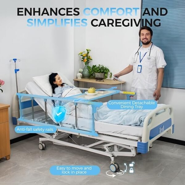 DriveEy DAHAIY 3 Function Full Electric Hospital Bed, 600LBS Adjustable Hospital Beds for Home Use, Medical Bed for Seniors with Mattress, IV Pole, Frame, Special Needs Beds, Medical Equipment