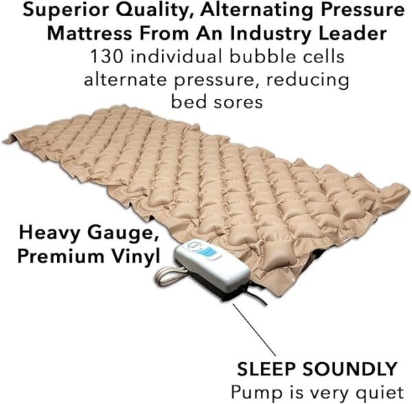 Roscoe Medical Meridian Alternating Air Pressure Mattress with Electric Pump, Pressure Sore Mattress Pad for Bed Sore Prevention, Home & Hospital Topper with Ulcer Cushion Pad & Quiet Pump