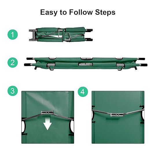 Folding Stretcher for Medical Emergency with Heavy Duty Handles, Straps and Carrying Case, High-Grade Aluminum Alloy Portable Travel Emergency Medical Stretcher for Patient Transport (Green)