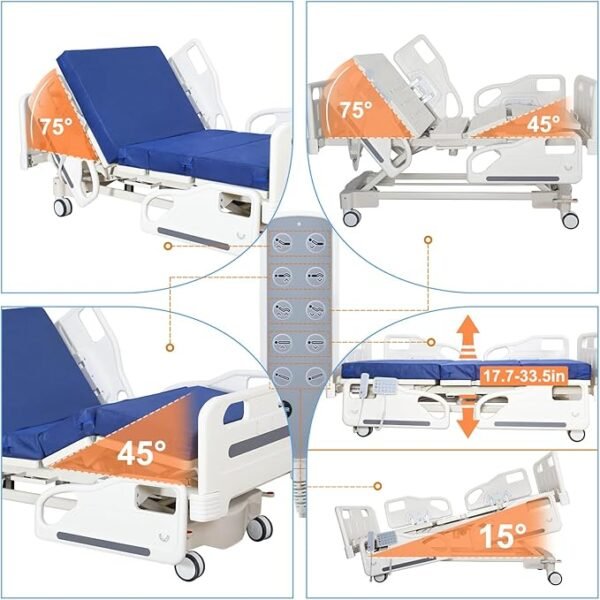 Premium Hospital Bed - 5 Function Full Electric ICU Medical Beds with 4.7" Foam Mattress, JIECANG Motors, CPR/One-Click Recovery, Includes (2X) Bed Sheet (Premium 5 Function Plus)
