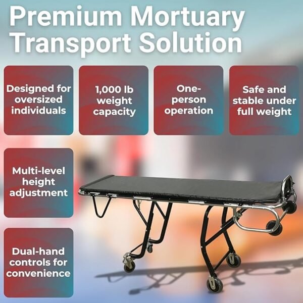 Model F1200 Multi-Level Bariatric Oversized Mortuary Stretcher | 1000 LB Capacity Cot with Roll-In Frame & Stair, Ideal for Funeral Homes, Mortuary Equipment & Cremation Transportation