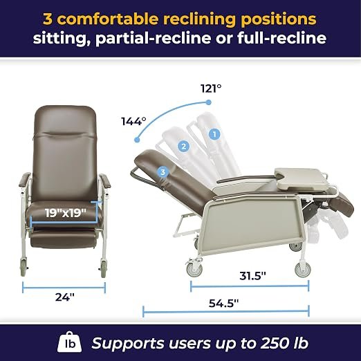 71GTvRZoipL._SX522_ Drive Medical 3 Position Geri Chair Recliner, Reclining Chair with Armrests and Tray, Tan