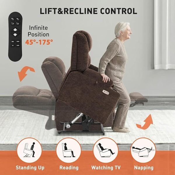 EONIX Wide Lay Flat Power Lift Recliner Chair for Elderly, Oversized Electric Recliner Lift Chair for Adults with Heat and Massage, Cup Holders, 400lbs Heavy Duty, Coffee