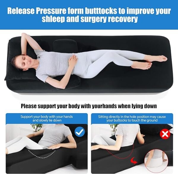 HOMBYS Memory Foam BBL Bed After Surgery for Sleeping with Hole, High-Density Foam Supportive BBL Mattress with Head & Lumbar Pillows, Brazilian Butt Lift Recovery Mattress, 75" Lx25.6“Wx10”H