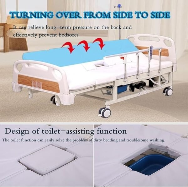 71N8y2LqezL._AC_SX679_ Falluk Full Electric Hospital ICU Bed for Home Use with 10 Fuctions, Lateral Tilting Features, with Remote Control, Individual Locking, IV Pole, Mattress, Quiet Wheels, Dining Table Board