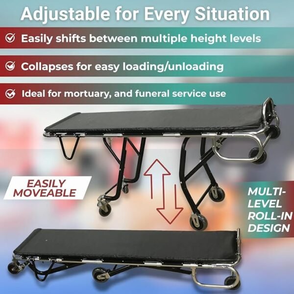 Model F1200 Multi-Level Bariatric Oversized Mortuary Stretcher | 1000 LB Capacity Cot with Roll-In Frame & Stair, Ideal for Funeral Homes, Mortuary Equipment & Cremation Transportation