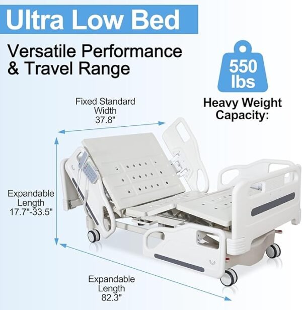 Premium Hospital Bed - 5 Function Full Electric ICU Medical Beds with 4.7" Foam Mattress, JIECANG Motors, CPR/One-Click Recovery, Includes (2X) Bed Sheet (Premium 5 Function Plus)