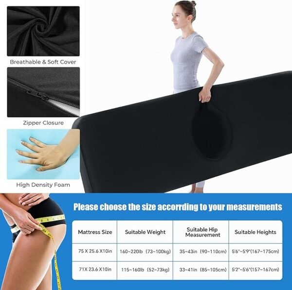 HOMBYS Memory Foam BBL Bed After Surgery for Sleeping with Hole, High-Density Foam Supportive BBL Mattress with Head & Lumbar Pillows, Brazilian Butt Lift Recovery Mattress, 75" Lx25.6“Wx10”H