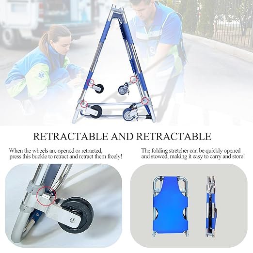 JJFFTAO，Rescue Stretcher，Medical Stretcher，Aluminum 4-Wheel Foldable Stretcher Trolley with Drawbar，Gurney Stretcher can Hold 350 lbs，Used in fire Rescue, Fitness venues, Hospitals, etc