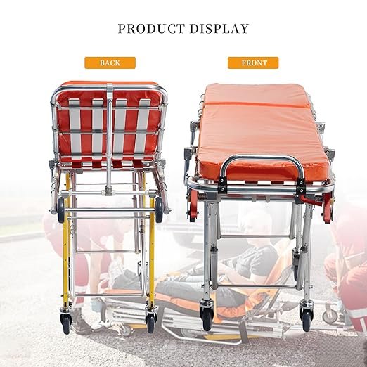 Aluminum Alloy Lightweight Automatic Loading Ambulance Stretcher, Folding Ambulance Gurney Stretcher Bed, Hospital Ambulance Stretcher Medical Emergency Trolley, Capacity 350 lbs (Blue)