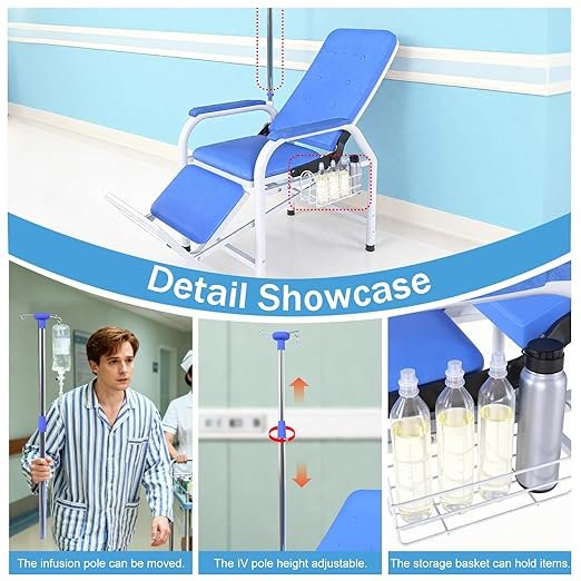 Adjustable IV Infusion Chairs, Lay Flat Medical Recliner Chairs, Hospital Nursing Chair, Waiting Room Comfortable Padded Seat, Load Capacity 330 lbs