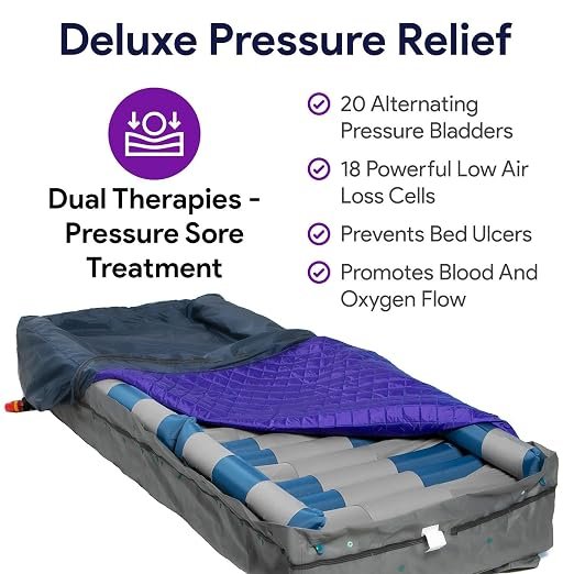 Bariatric Low Air Loss Alternating Pressure Mattress - 36” x 80” x 8"- Cell On Cell Base - Pressure Mattress for Bed Sores with Lateral Rotation and Pulsation Therapy - Stages I-IV
