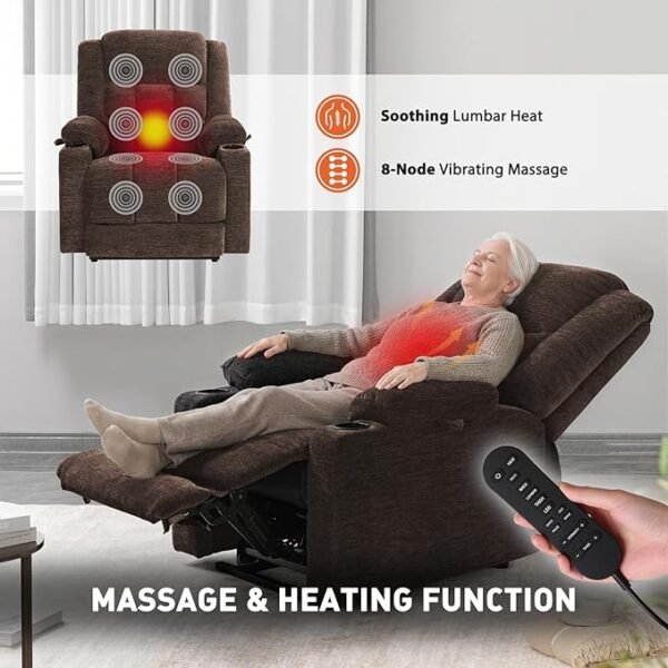 EONIX Wide Lay Flat Power Lift Recliner Chair for Elderly, Oversized Electric Recliner Lift Chair for Adults with Heat and Massage, Cup Holders, 400lbs Heavy Duty, Coffee