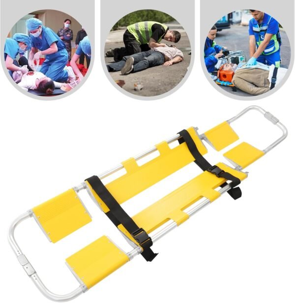 Rescue Basket Stretcher 595lbs Capacity, Orange Emergency Basket Stretcher Litter with Straps and Lifting Sling for Helicopter Mountain Water Rescue, Split Hanging Stretcher with Accessories