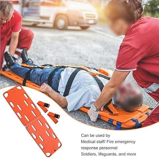 Spine Board Stretcher with Backboard Straps, Foldable Stretcher Medical Transport, Portable EMS Rescue Backboard Lightweight, 73x19.5in, Orange