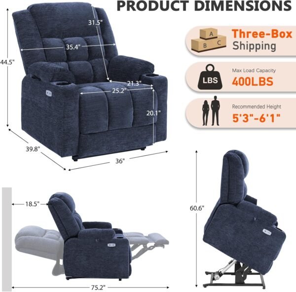 EONIX Wide Lay Flat Power Lift Recliner Chair for Elderly, Oversized Electric Recliner Lift Chair for Adults with Heat and Massage, Cup Holders, 400lbs Heavy Duty, Coffee