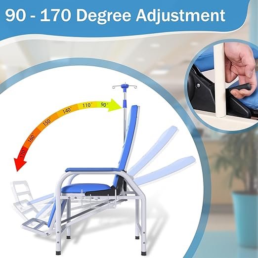 Adjustable IV Infusion Chairs, Lay Flat Medical Recliner Chairs, Hospital Nursing Chair, Waiting Room Comfortable Padded Seat, Load Capacity 330 lbs