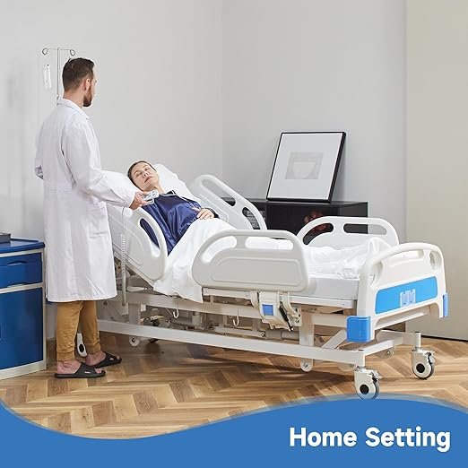 Real Relax Premium 5 Function Full Electric Hospital Bed (with Mattress & IV Pole), Premium Medical Hospital Beds, with Locking Casters, Motor.