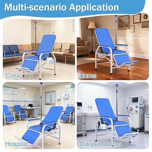 Adjustable IV Infusion Chairs, Lay Flat Medical Recliner Chairs, Hospital Nursing Chair, Waiting Room Comfortable Padded Seat, Load Capacity 330 lbs