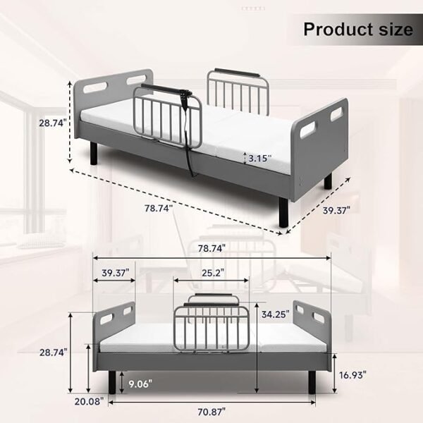 Full Electric Hospital Bed for Home Use, Multi-Position Electric Lift Design Adjustable Bed for Seniors, Bariatric Hospital Bed with Memory Foam Mattress & Safety Side Armrest - 600LBS, 40" x 79"