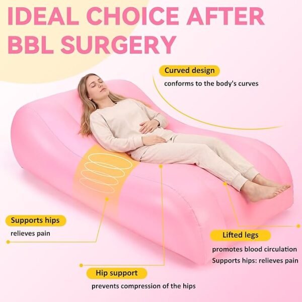 Junkin BBL Bed After Surgery for Sleeping Mattress with Hole Brazilian Butt Lift Recovery Pillow Pink Inflatable Chair for Butt Post Surgery Air Mattress Sofa Couch for Sitting Sleeping Relaxation