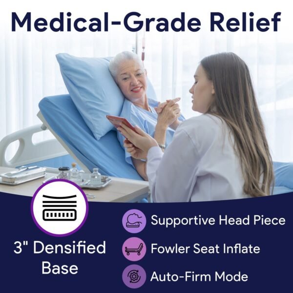 Low Air Loss Alternating Pressure Mattress with 3" Densified Base - 36” x 80” x 8”- Pressure Mattress for Bed Sores with Silent Air Pump - Air Mattress for Hospital Bed Stages I-III - 36” x 80” x 8”