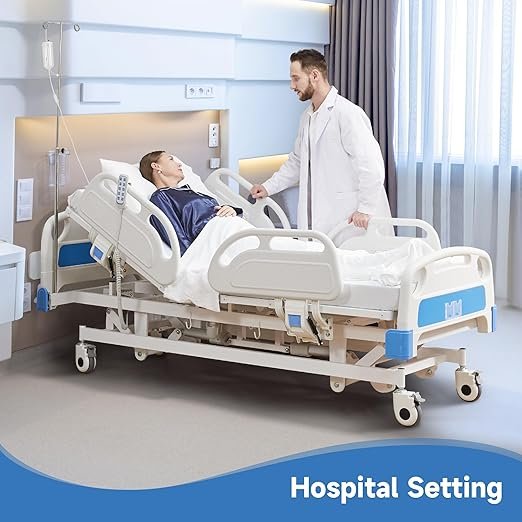 Real Relax Premium 5 Function Full Electric Hospital Bed (with Mattress & IV Pole), Premium Medical Hospital Beds, with Locking Casters, Motor.