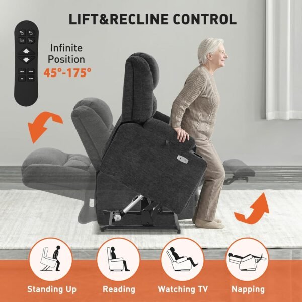 EONIX Wide Lay Flat Power Lift Recliner Chair for Elderly, Oversized Electric Recliner Lift Chair for Adults with Heat and Massage, Cup Holders, 400lbs Heavy Duty, Coffee