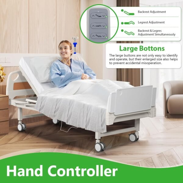 Premium Hospital Bed - 5 Function Full Electric ICU Medical Beds with 4.7" Foam Mattress, JIECANG Motors, CPR/One-Click Recovery, Includes (2X) Bed Sheet (Premium 5 Function Plus)