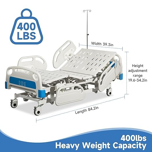 Real Relax Premium 5 Function Full Electric Hospital Bed (with Mattress & IV Pole), Premium Medical Hospital Beds, with Locking Casters, Motor.