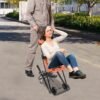 Folding Stair Chair Emergency Transport, Orange & Black Ambulance Transport, Heavy Duty 350lbs Capacity Aluminum Alloy Stretcher Chair with Wheels and Safety Straps for Home Hospital Ambulance Use