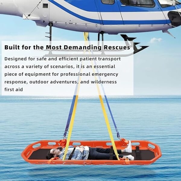 Rescue Basket Stretcher 595lbs Capacity, Orange Emergency Basket Stretcher Litter with Straps and Lifting Sling for Helicopter Mountain Water Rescue, Split Hanging Stretcher with Accessories