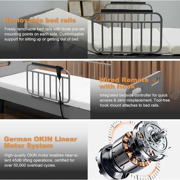Full Electric Hospital Bed for Home Use, Multi-Position Electric Lift Design Adjustable Bed for Seniors, Bariatric Hospital Bed with Memory Foam Mattress & Safety Side Armrest - 600LBS, 40" x 79"