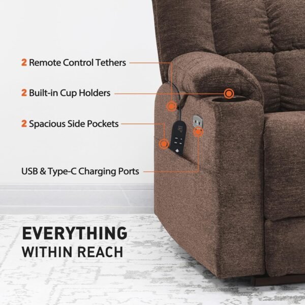 EONIX Wide Lay Flat Power Lift Recliner Chair for Elderly, Oversized Electric Recliner Lift Chair for Adults with Heat and Massage, Cup Holders, 400lbs Heavy Duty, Coffee