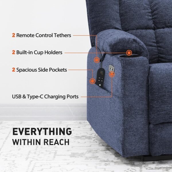 EONIX Wide Lay Flat Power Lift Recliner Chair for Elderly, Oversized Electric Recliner Lift Chair for Adults with Heat and Massage, Cup Holders, 400lbs Heavy Duty, Coffee